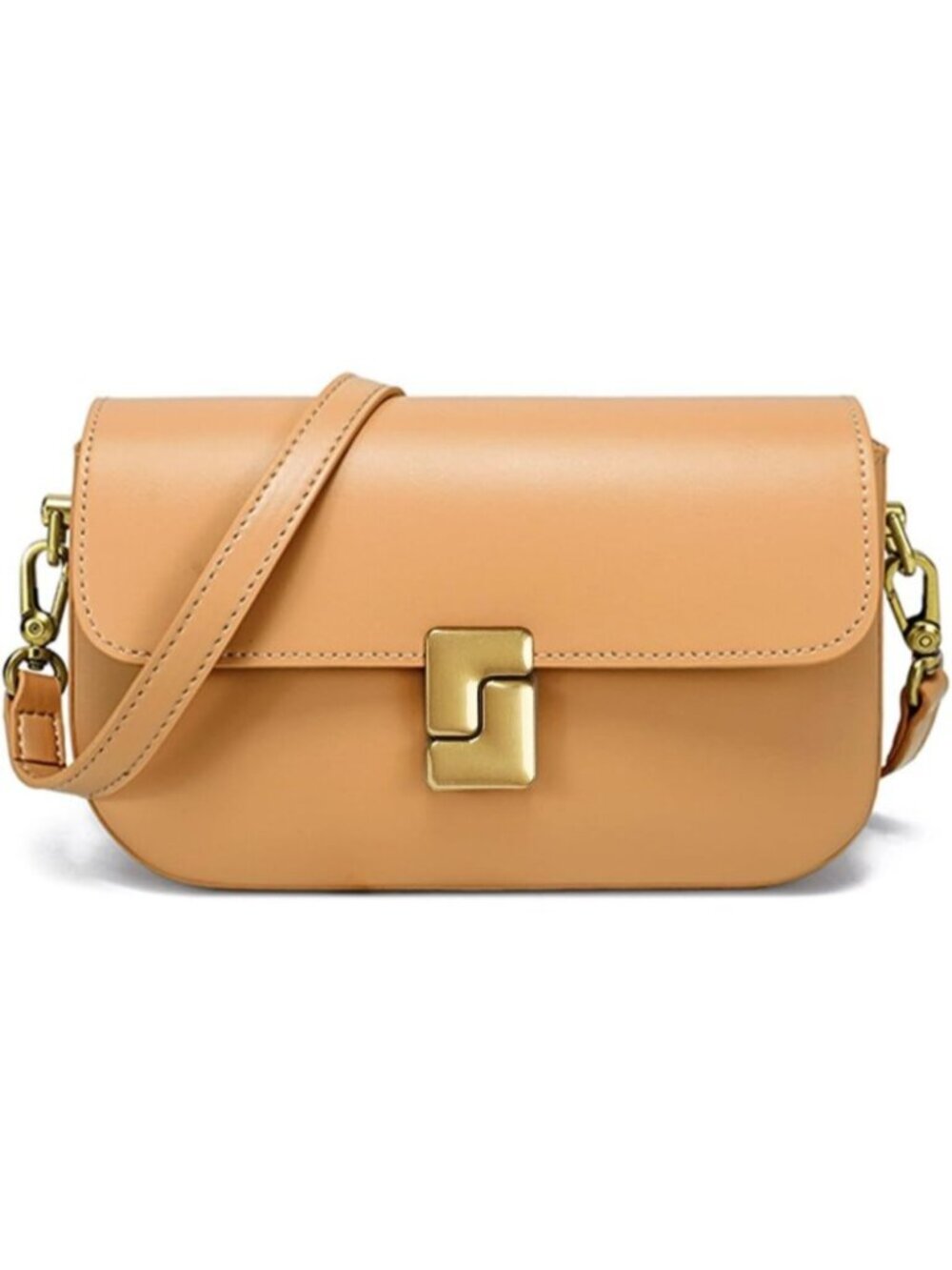 〽️Women's Orange 3 Pockets Small Genuine Leather Crossbody Purse Shoulder Bags